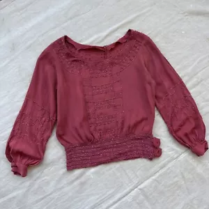Antigua Blusa Top Deco Manga Larga Con Cuentas de Vidrio Seda Rosa Años 20 - Imagen 1 de 14