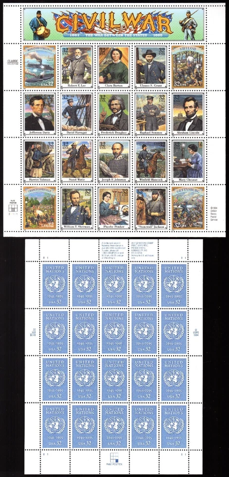 Scott #2974-2975 United Nations & Civil War Sheet of 20 Stamps - MNH - Image 1 of 1