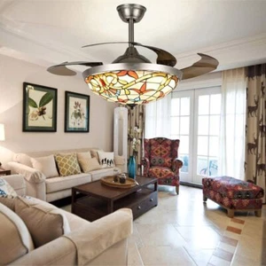 42" LED Ceiling Fan Light Chandelier Lamp Retractable Blade 3 Color Change Light - Picture 1 of 16