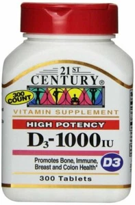21st Century D3 1000 IU Tablets Strong Bones & Immune Support 300 Count 6 Pack - Picture 1 of 3