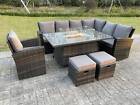Fimous High Back Rattan Garden Furniture Heater Gas Fire Pit Dining Table Set 