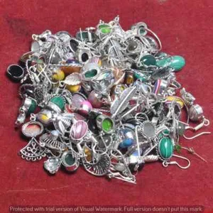 Venta al por mayor Lote de pendientes de gancho enchapados en plata de ley 925 de amatista y mezcla de piedras preciosas ~ - Imagen 1 de 3
