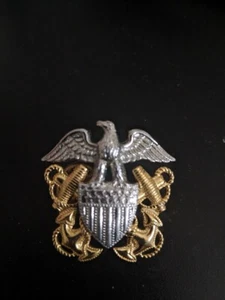 Gorgeous Gold & Silver American Eagle Swords & Anchors Pin / Brooch - Picture 1 of 4
