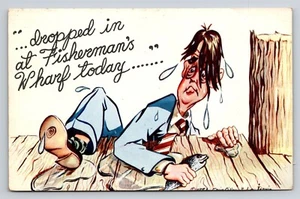 Tarjeta postal de colección de humor cómic de San Francisco CA dejó caer en Fisherman's Wharf hoy  - Imagen 1 de 3