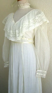 VTG 60s 70s.VICTORIAN BOHO WEDDING..LACY..MAXI..HIPPY..DRESS by ROBERTA CA SMALL - Picture 1 of 10