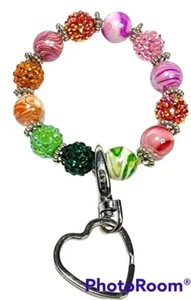 Llavero con Cuentas Pulsera Anillo Rosa Amarillo Azul Verano Colores Hecho a Mano  - Imagen 1 de 1