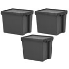 [Set of 3] 24L Black Heavy Duty Storage Container Box with Lids Recycled Plastic