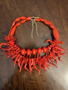 Red Coral Resin Necklace Chunky Bead Statement Choker Collar Set Retro Zara Styl - Picture 1 of 5