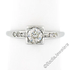Vintage Jabel 18k Gold GIA 0.57ctw European Diamond w/ Accents Engagement Ring - Picture 1 of 11