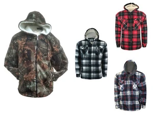 Hombre Camisa de Leñador Piel Forro Polar y Capucha Chaqueta Acolchada Sherpa - Imagen 1 de 8