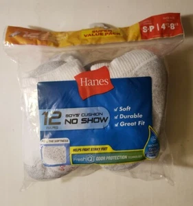 New Hanes Boys No Show Cushion Socks Size S 4.5 - 8.5 12 Pairs White Wicking - Picture 1 of 6