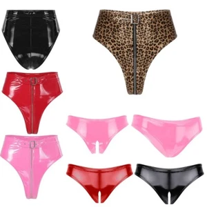 Damenmode PVC Leder Höschen Schritt offen Slips Höschen Booty Shorts Unterwäsche - Bild 1 von 71