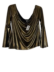 NWT CHARLOTTE RUSSE  Holiday Blouse Gold Shimmer Women's Size L - Picture 1 of 5