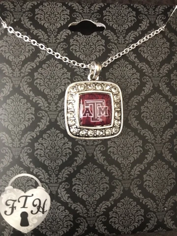 Officially Licensed Texas A&M Square Crystal Pendant Necklace Cover