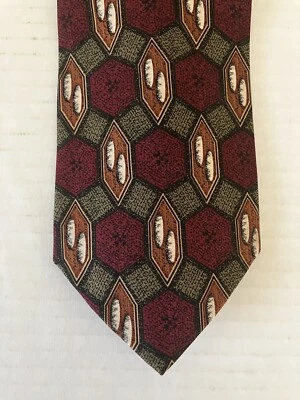 J.Z. Richards Men's Necktie Tie Silk Maroon Gray Orange White Geometric Wide USA Foto 1 de 4