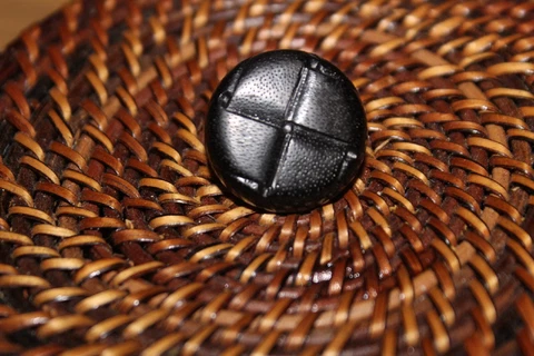 A European Buck Hide Shank Button./Leather/Iron/Vintage   1/8 Shy Of An Inch Cover