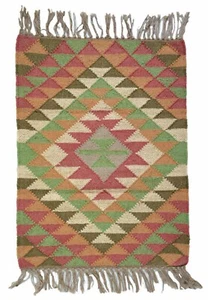 Kilim Rug Jute Wool Rustic Ethnic Indian 60x90cm 2x3' Kelim Hand Woven Afghan - Picture 1 of 7