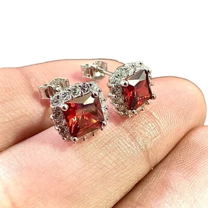 Ruby Earrings Sterling Silver 925 Stud Earrings for Women lab-created FREE SHIP - Picture 1 of 8