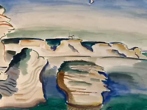 Very Pretty Painting Watercolour Paper Laszlo Barta 1934 Tan Ajaccio Corse Sea - Picture 1 of 16