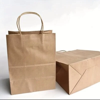 Bolsa de papel Kraft marrón con asa 30 un. - (10”L x 5”Dx 13) bolsas de regalo de compras Foto 1 de 4