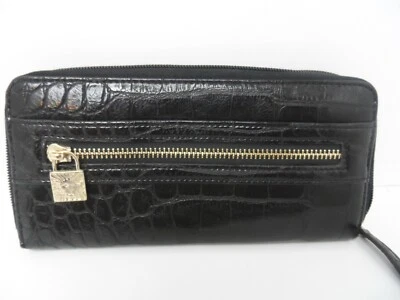 Anne Klein Wallet/Clutch Zip Around Charm Black Alligator 8x4x1in -VGC — 第 1/4 张图片