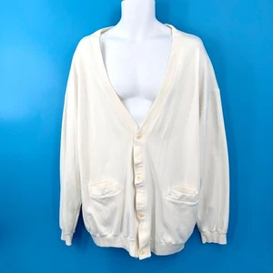 VINTAGE JOHN ASHFORD SPORT WHITE GRANDPA CARDIGAN NON SWEATER W/POCKETS - L - Picture 1 of 5