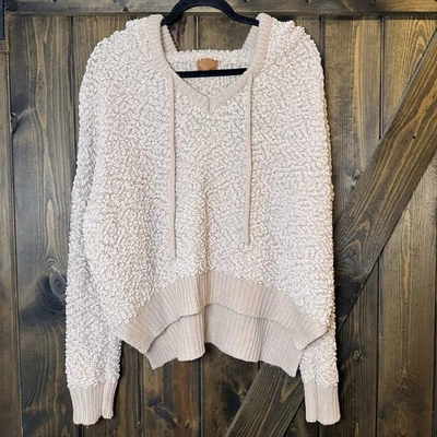 Pol's Boho Cottage Textured Popcorn Hoodie Chunky Knit Oversized Sweater Sz M - Image 1 of 4
