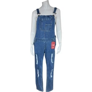 Fashio Women's 16 Distressed Straight Leg Denim Overalls Adjustable Straps - Picture 1 of 12