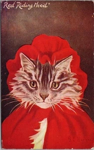 Postal de gato animal Barnes "Caperucita Roja" firmada por artista vintage de la década de 1910 SIN USAR - Imagen 1 de 2