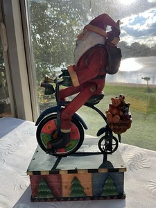 1990’s Musical Bicycle Santa Figurine Plays Let It Snow - Picture 1 of 13