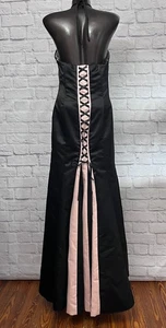 Scott McClintock Vtg Y2K Lace-up Corset Boned Formal A-Line Dress 10 Black Pink - Picture 1 of 20