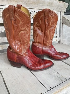 Botas de hombre vintage anteriores a 1970 Tony Lama exóticas Tegu Lizard 11 D El Paso EE. UU. doradas - Imagen 1 de 11