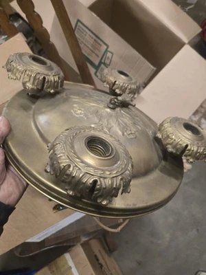 古董黄铜3灯悬挂灯具c1920 — 第 1/4 张图片