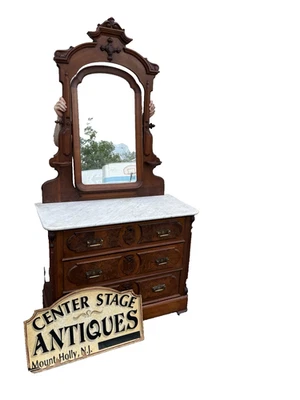 66667  Antique Victorian Marble Top Dresser with Mirror - Image 1 of 4