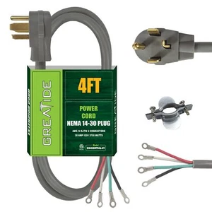 4 Prong Dryer Cord 4 Ft 10/4 SRDT 30 Amp Appliance Extension Power Cord NEMA ... - Picture 1 of 7