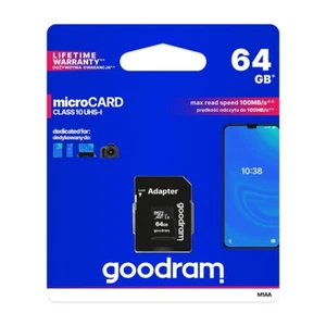 GoodRam CARD Micro SD SD SDHC 64GB z adapterem Class 10 UHS-I Karta pamięci Karta - Zdjęcie 1 z 3
