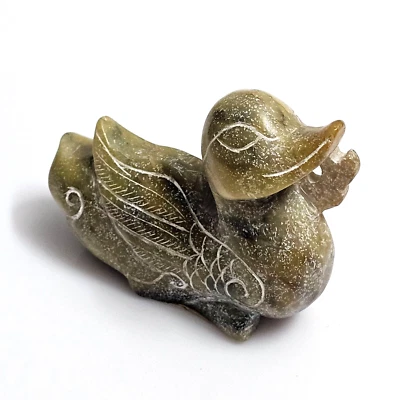 SCULTURA Statuetta ANATRA IN PIETRA TIBETANA NEPAL INTAGLIATA Orientale Vintage - Immagine 1 di 4