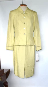 NWT $240.00 Kasper  Women's 2 Pc Skirt Suit Light Lime Green 100% Silk Size 8 - Picture 1 of 8