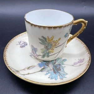 1940s Charles Field Haviland Wildflower Demitasse Cup & Saucer CFH/GDM Limoges - Picture 1 of 7