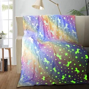 Unicorn Glow in The Dark Blankets for Kids, Soft Fleece Blankets for Girls/Toddl - Picture 1 of 6