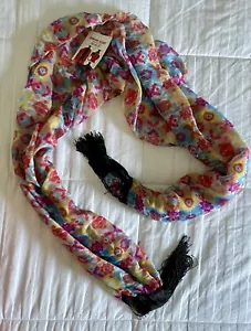Woman's Kimono Scarf Wrap Bright Multi Colors Geometric Black Fringe New NWT - Picture 1 of 1