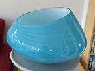 Royal Doulton Handmade Cased Turq Blue/White Etched Line Glass Deco Bowl