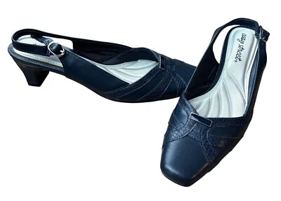 Sapatos femininos Easy Street tamanho 7.5 azul salto gatinho traseiro estilingue - Imagem 1 de 4