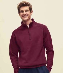 Fruit Of The Loom Plain Zip Neck Cadet Collar Sweatshirt Sweat Jumper S - 3XL - Picture 1 of 22