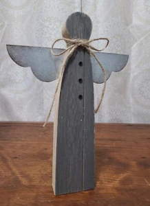 Rustic Gray Wood and Metal Angel Figurine abt 9in - Picture 1 of 2