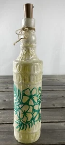 Handmade Lighted White With Green Flowers Wine Bottle Fairy Nightlight Decor - Picture 1 of 6