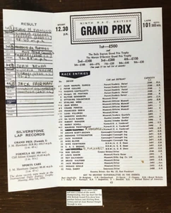 Gran Premio de Gran Premio de Gran Bretaña 1956 carta de vueltas, Juan M. Fangio gana ***((copia facsímil)*** - Imagen 1 de 9