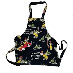 Delantal para niños Dr. Suess negro verde huevos jamón niños pequeños cocinar hornear ASD - Imagen 1 de 9