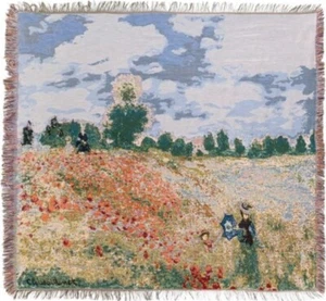 60" MONET POPPY FIELD BELGIAN COTTON TAPESTRY TABLE CHAIR THROW BED SPREAD 7149 - Picture 1 of 3