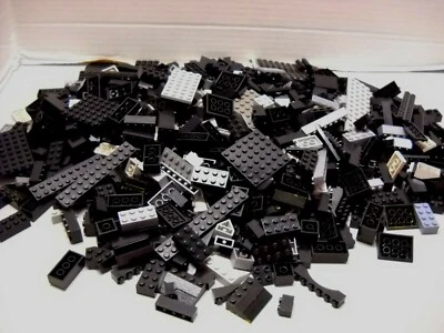 LEGO Random Bulk Lot 4 lb Loose BLACK and GREY Bricks Plates Caps Parts Pieces  - Image 1 of 4